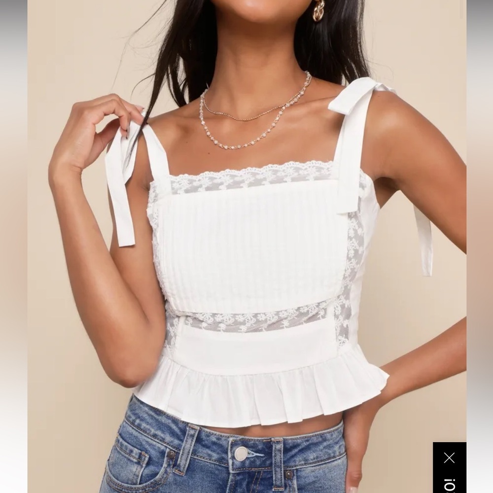 NWT Lulus Darling Cuteness White Lace Tie-strap Top